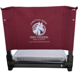Burgundy stadium chair with First Federal Bank & Trust logo.