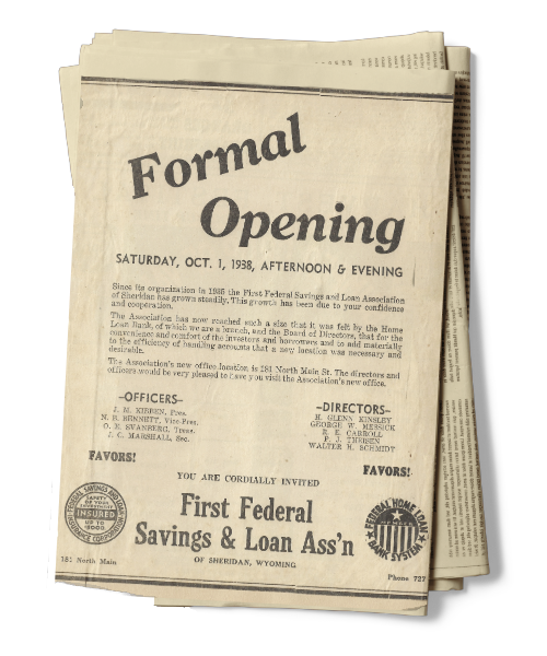 Newspaper article about formal bank opening on Saturday, Oct. 1, 1938.