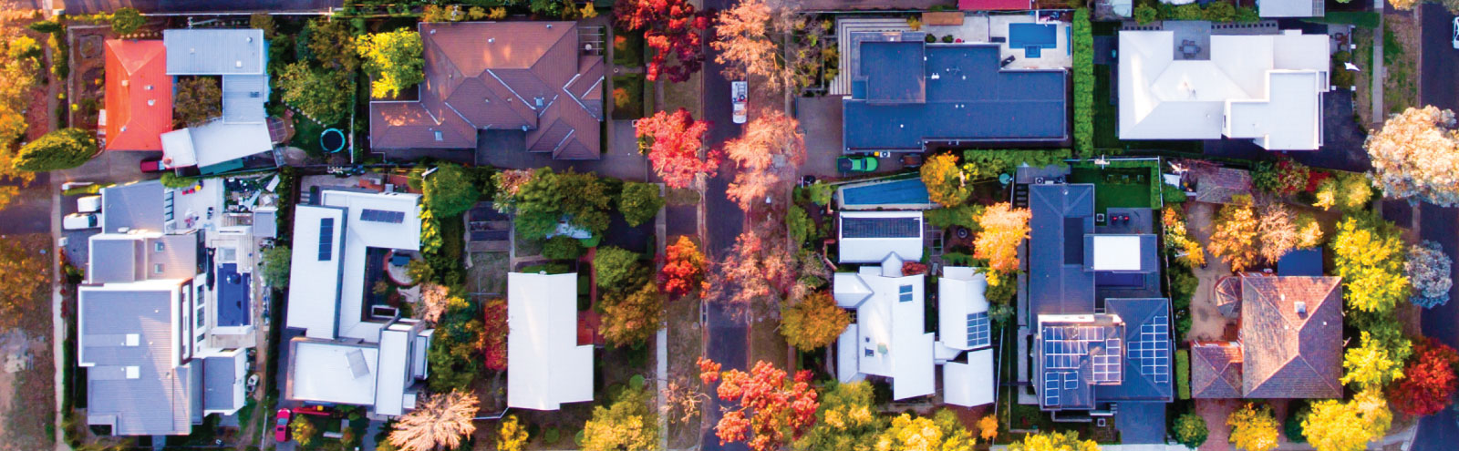 Aerial view of a suburban neighborhood.